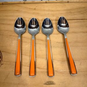 Fiesta Tangerine Flatware 4 Pieces Teaspoon Stainless Steel Orange Handles 6.25"
